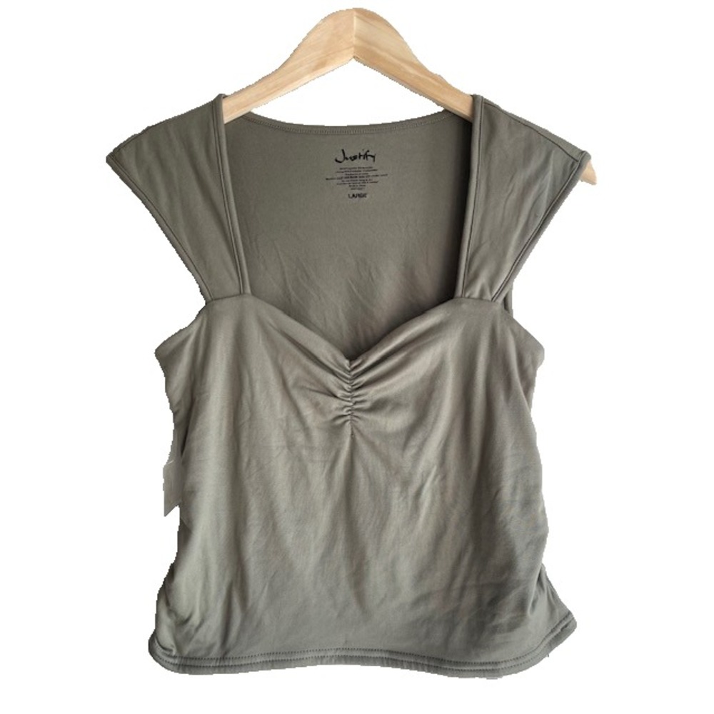 Justify Color VETIVER Short Sleeve Shirt with Sweetheart Neckline Size L